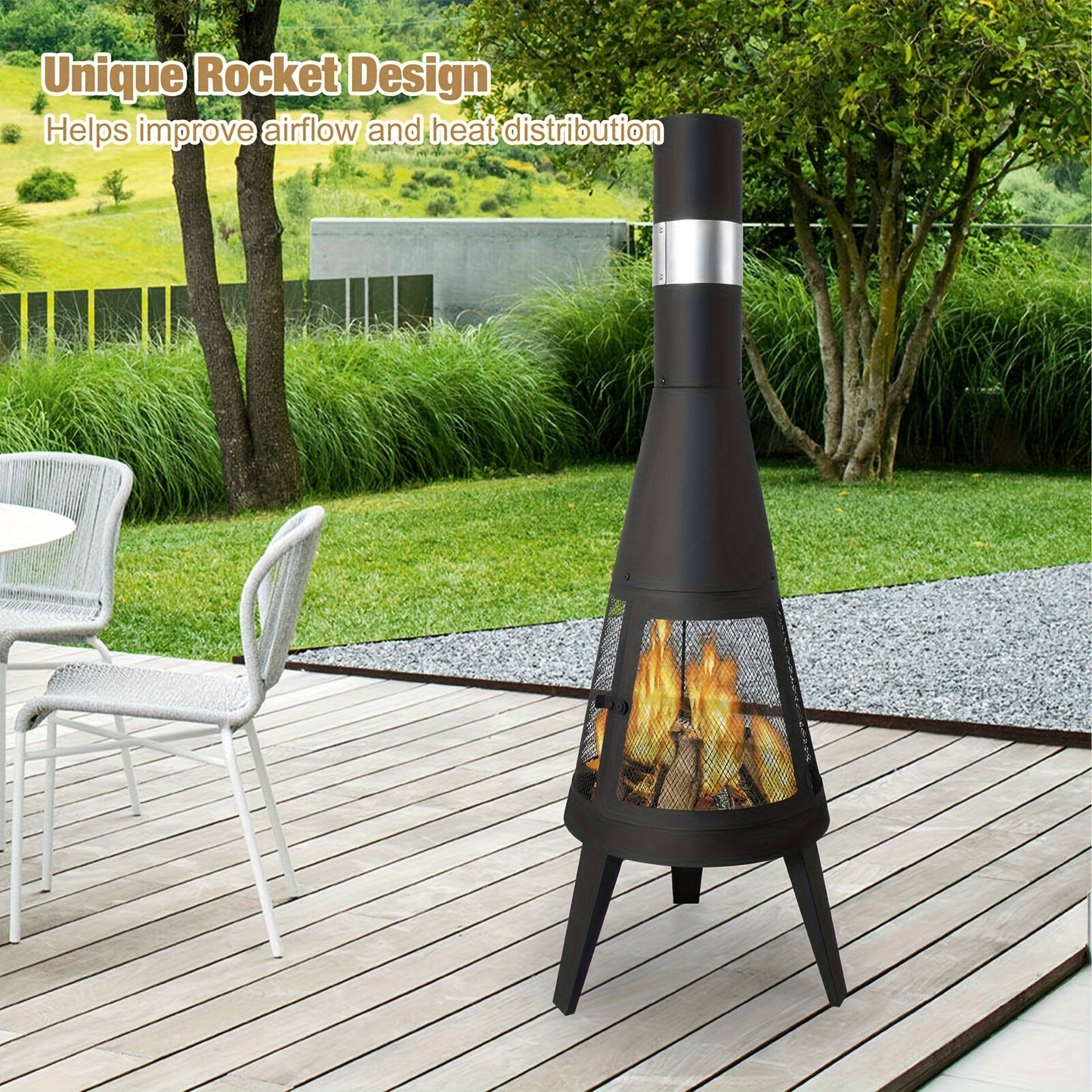 Cozy Patio Chiminea - Outdoor Wood Burning Fireplace.