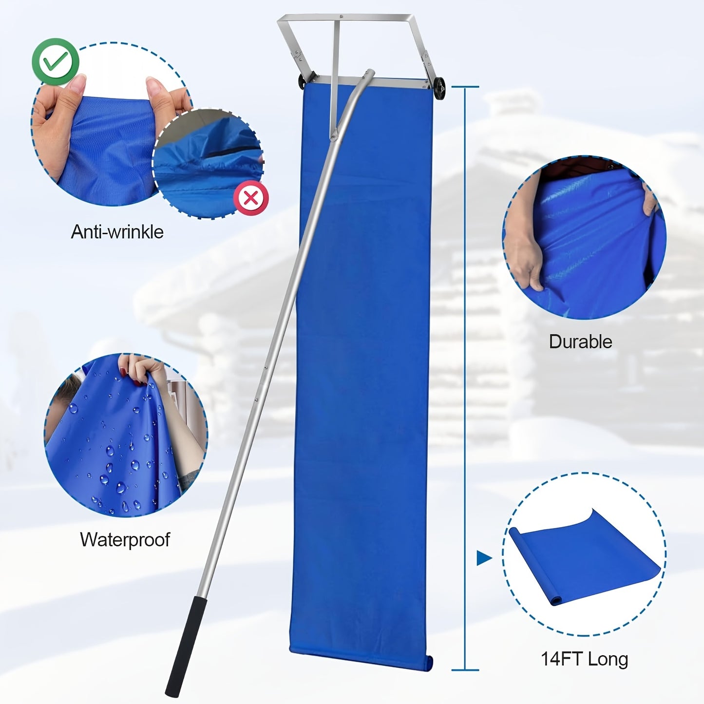 20ft with 3-inch wheels house roof snow rake, adjustable.