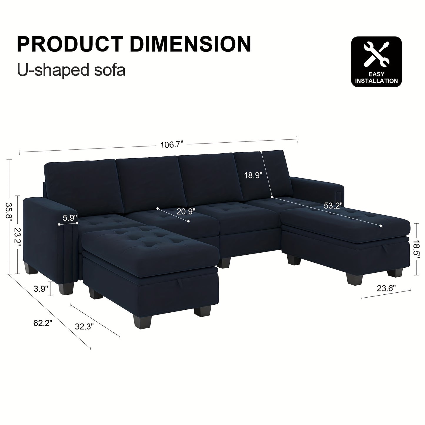 Velvet U-Shaped Convertible Sectional Sofa w/ Storage Ottomans