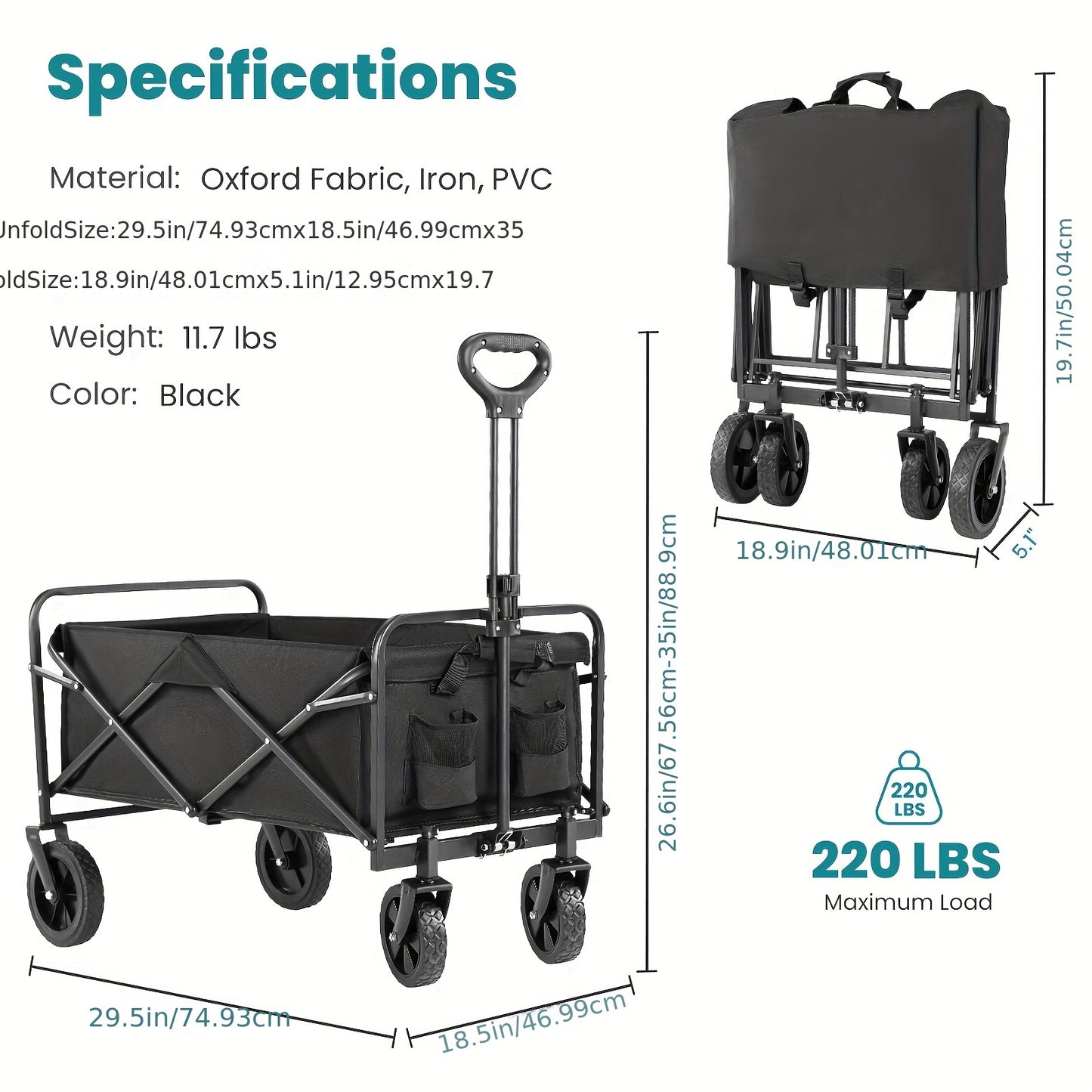 Foldable Wagon Cart, Big All-Terrain Wheels,