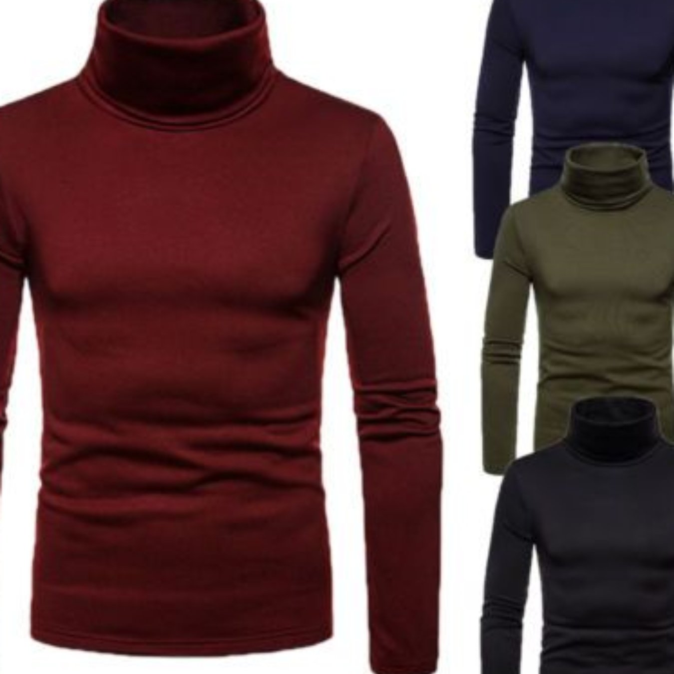 Men Thermal Pullover, Turtleneck Slim Fit Stretch T-shirt.