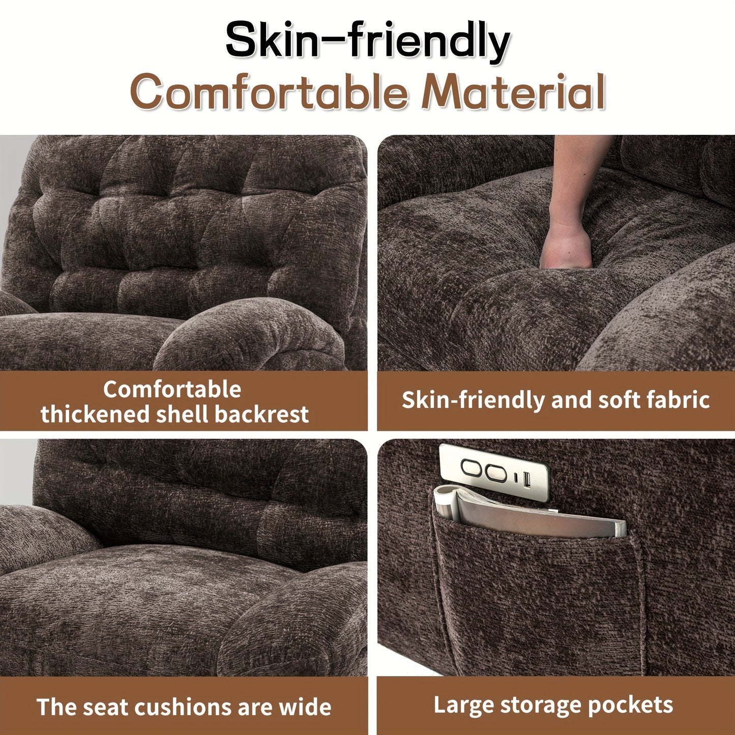 Electric Chenille Recliner Chair with USB Ports