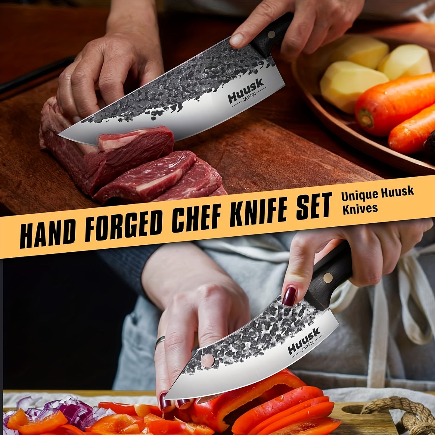 Hand Forged Chef Knife Set - High Carbon Steel Cooking Knifes,