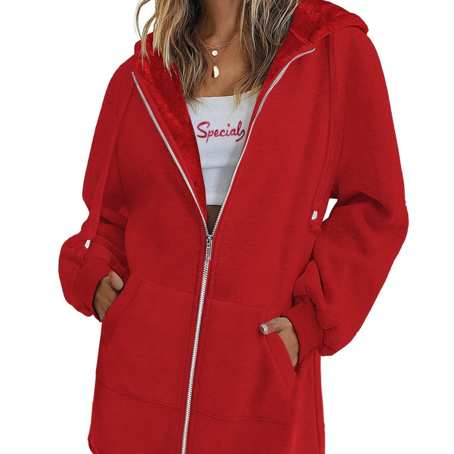 Long Sleeve Lightweight Fleece Zip Up Hoodies For Women