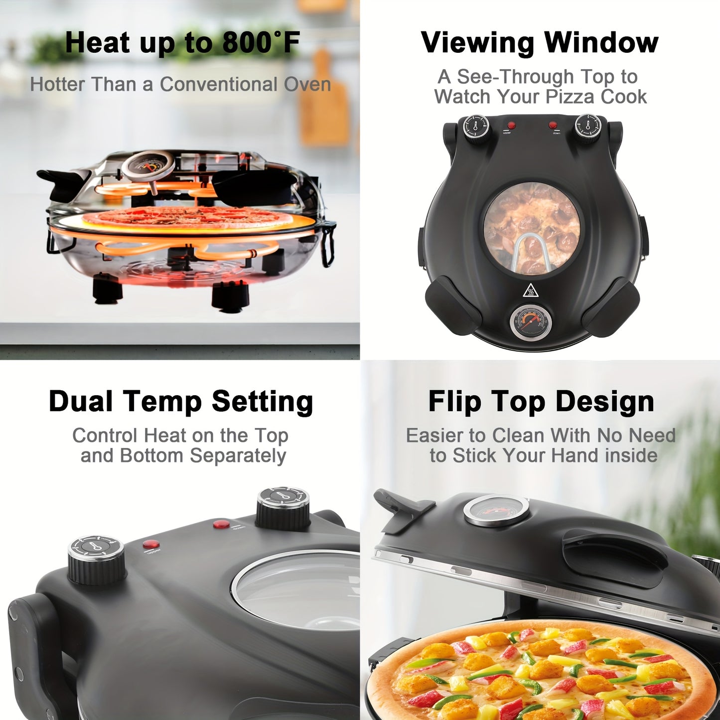 12-Inch Electric Pizza Oven 1200W Portable Heats Up to 800°F,