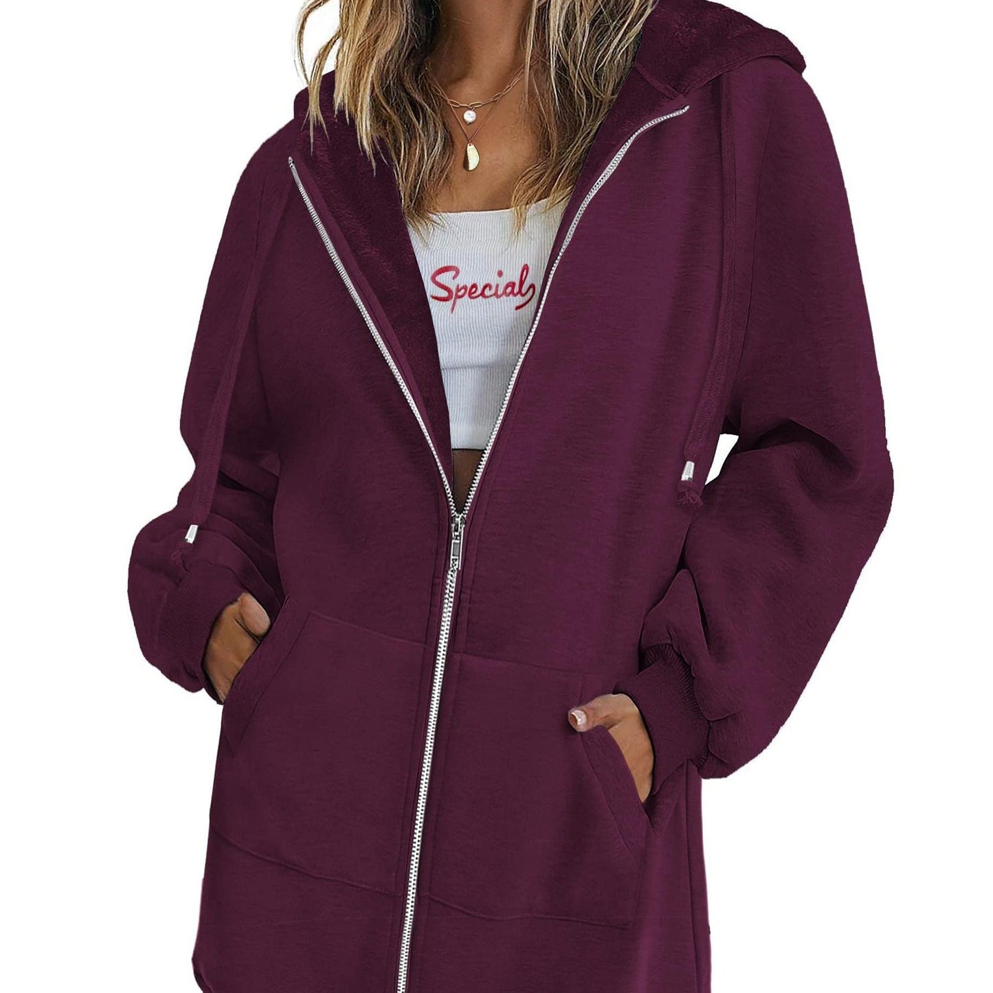 Long Sleeve Lightweight Fleece Zip Up Hoodies For Women
