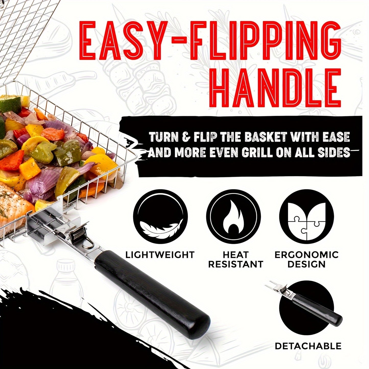 Large Folding Grill Basket - Durable Stainless Steel Construction.