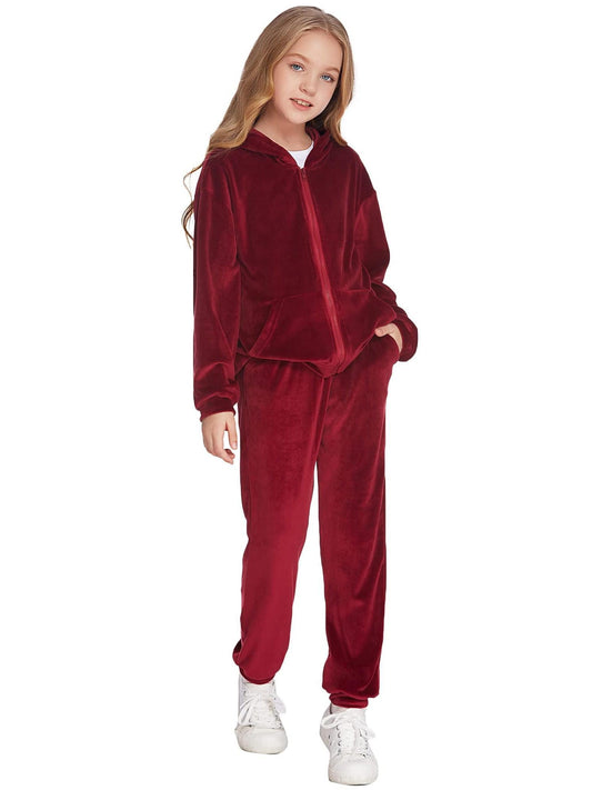 2pcs Adorable Girls' Autumn/Winter Solid Color Hoodie and Pants.