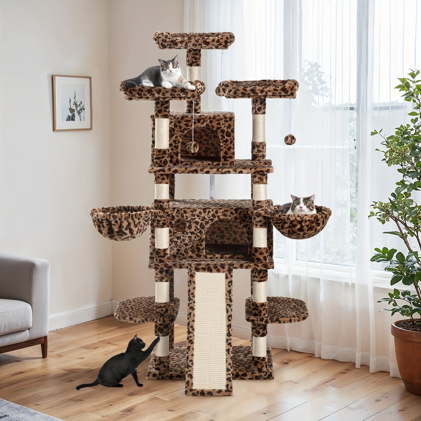68-Inch Multi-Level Cat Tree Tower for Large Cats