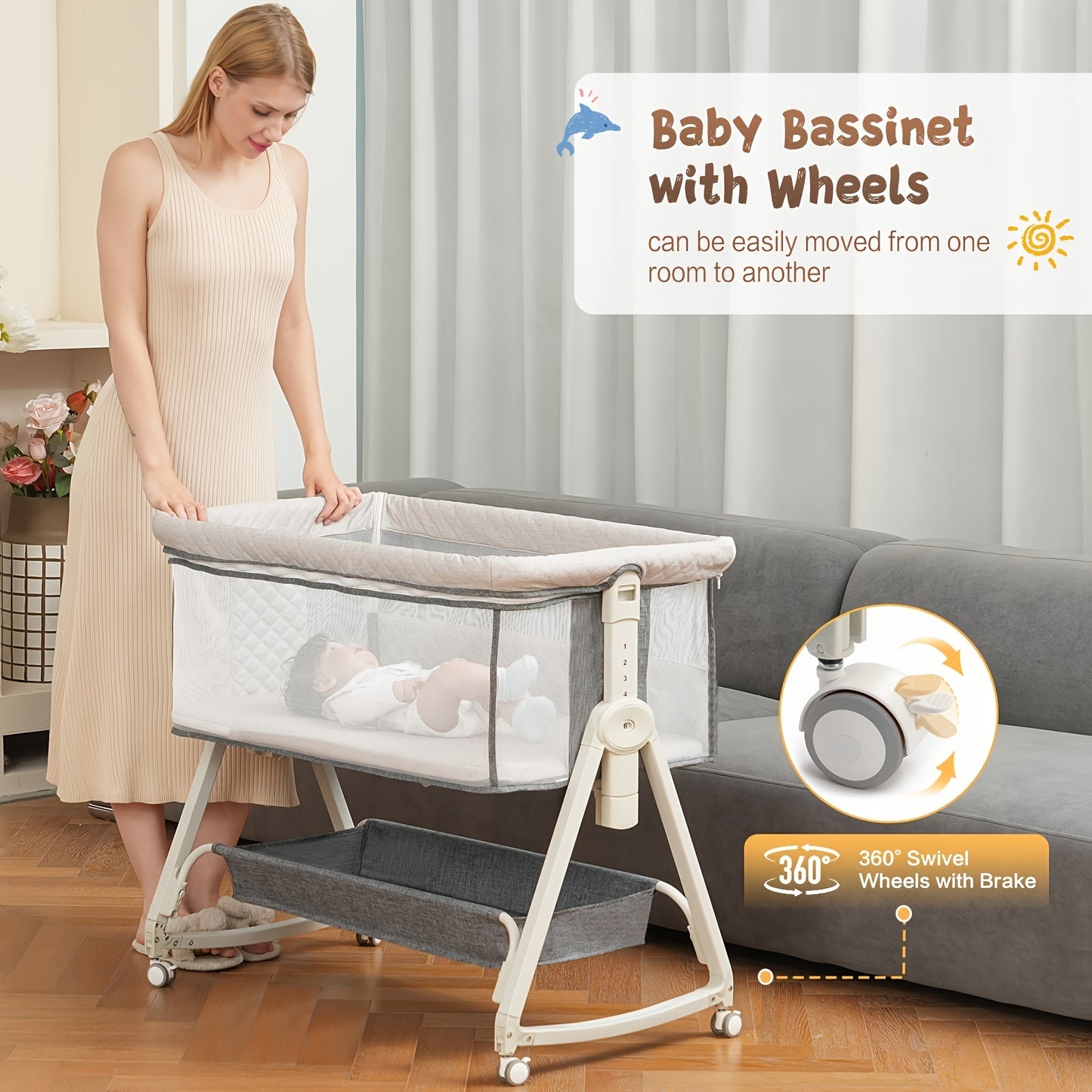 3 In 1 Baby Bassinets Bedside Sleeper With Mosquito Nets, Read More