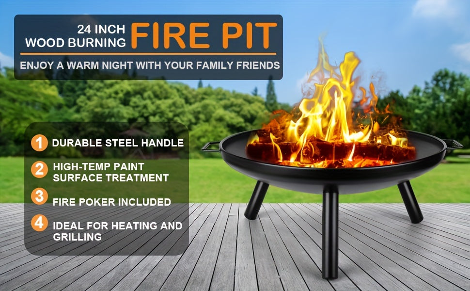 Steel Fire Bowl with Grill and 5 BBQ Skewers.
