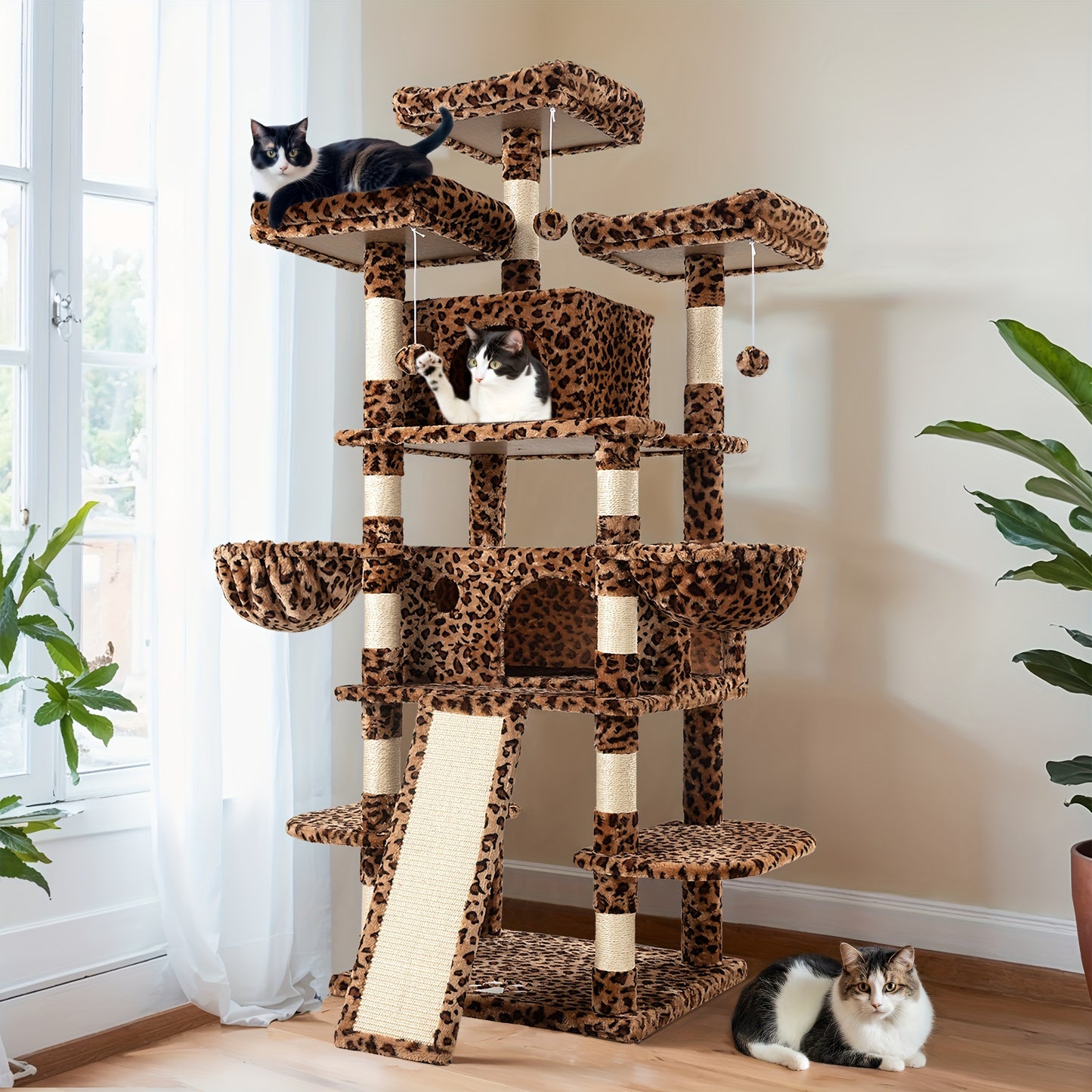 68-Inch Multi-Level Cat Tree Tower for Large Cats