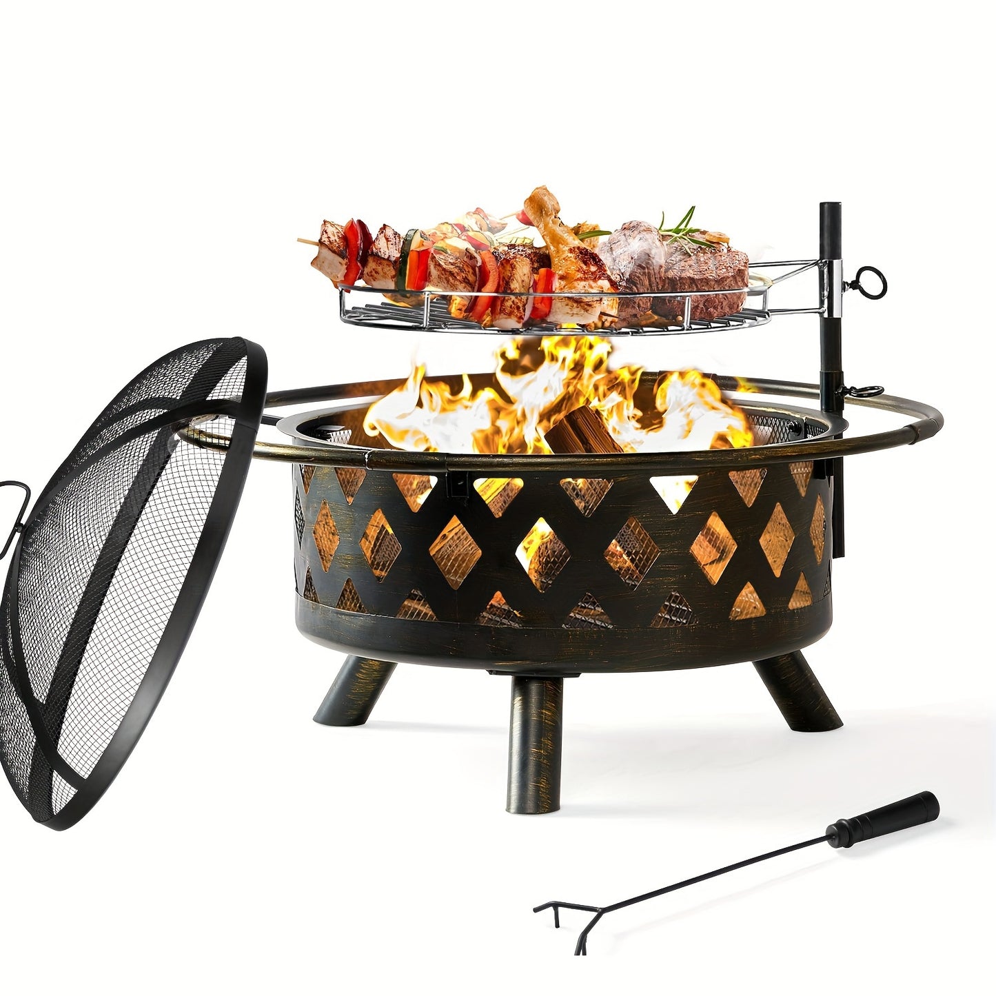 30 Inch Fire Pits For Outside With Grill Swivel BBQ Grill. see more