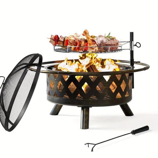 30 Inch Fire Pits For Outside With Grill Swivel BBQ Grill. see more