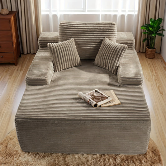 Gray Corduroy Chaise Lounge Chair