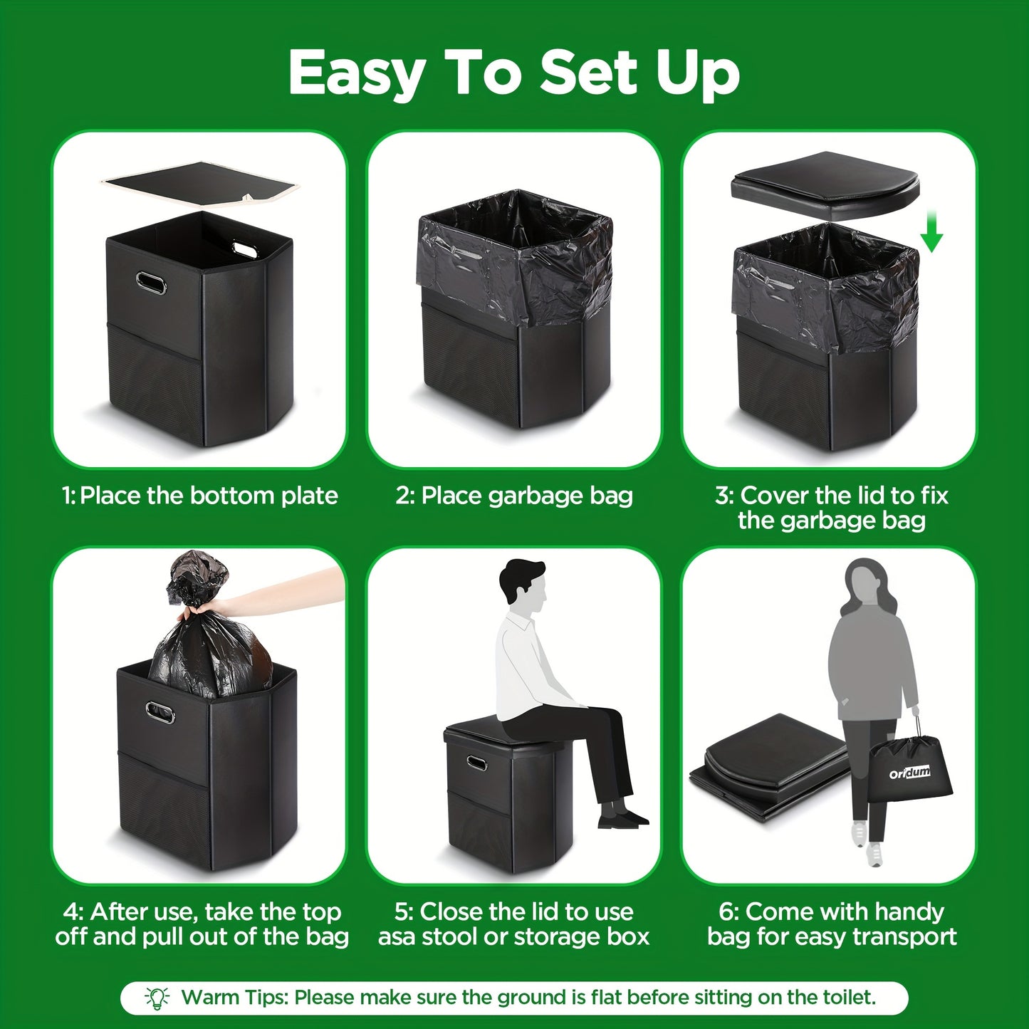 Portable Toilet for Adults 400lbs Capacity, 16.5in Height,