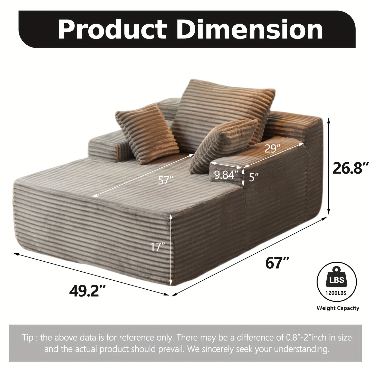 Gray Corduroy Chaise Lounge Chair