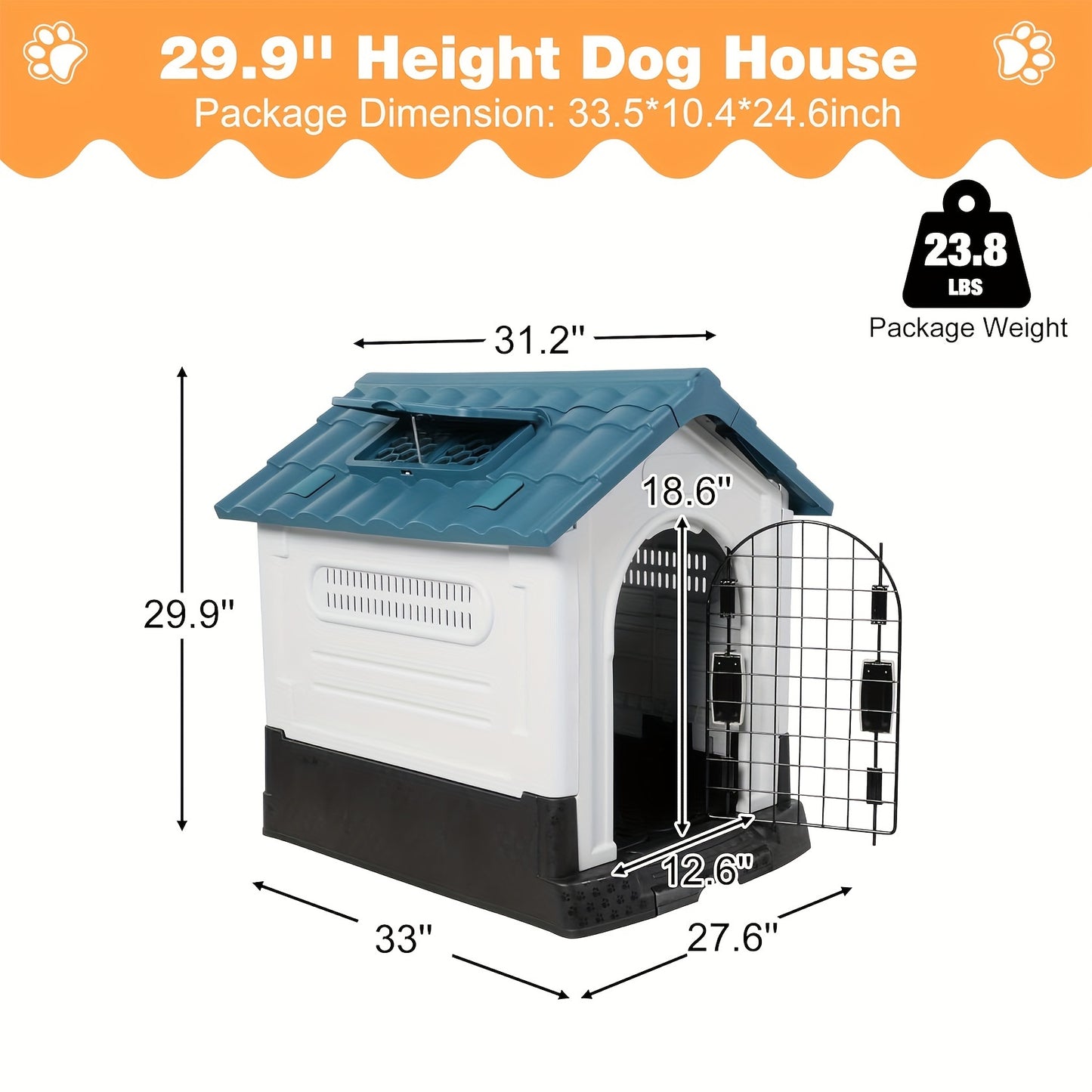Blue Sloped Roof Dog House For Small, Medium Dogs Outside,