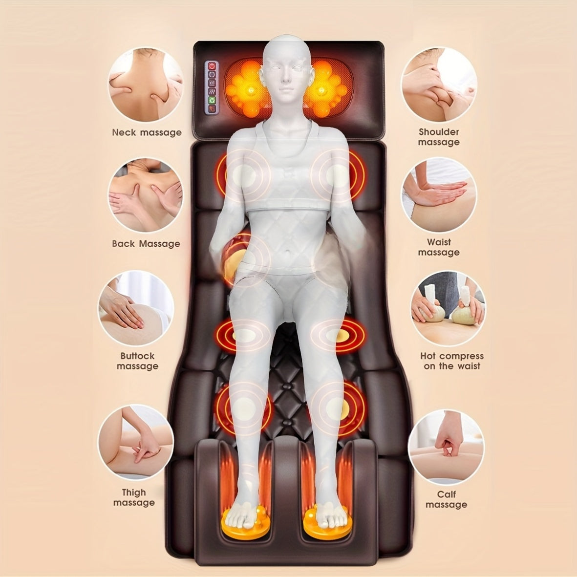 Full Body Heated Massage Pad with Removable Neck Pillow