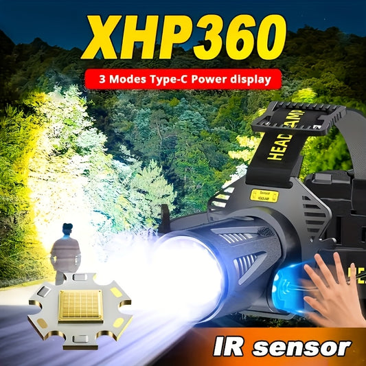 XHP360 Ultra-Bright LED Headlamp with 36 LEDs, 7800mAh Rechargeable Battery,