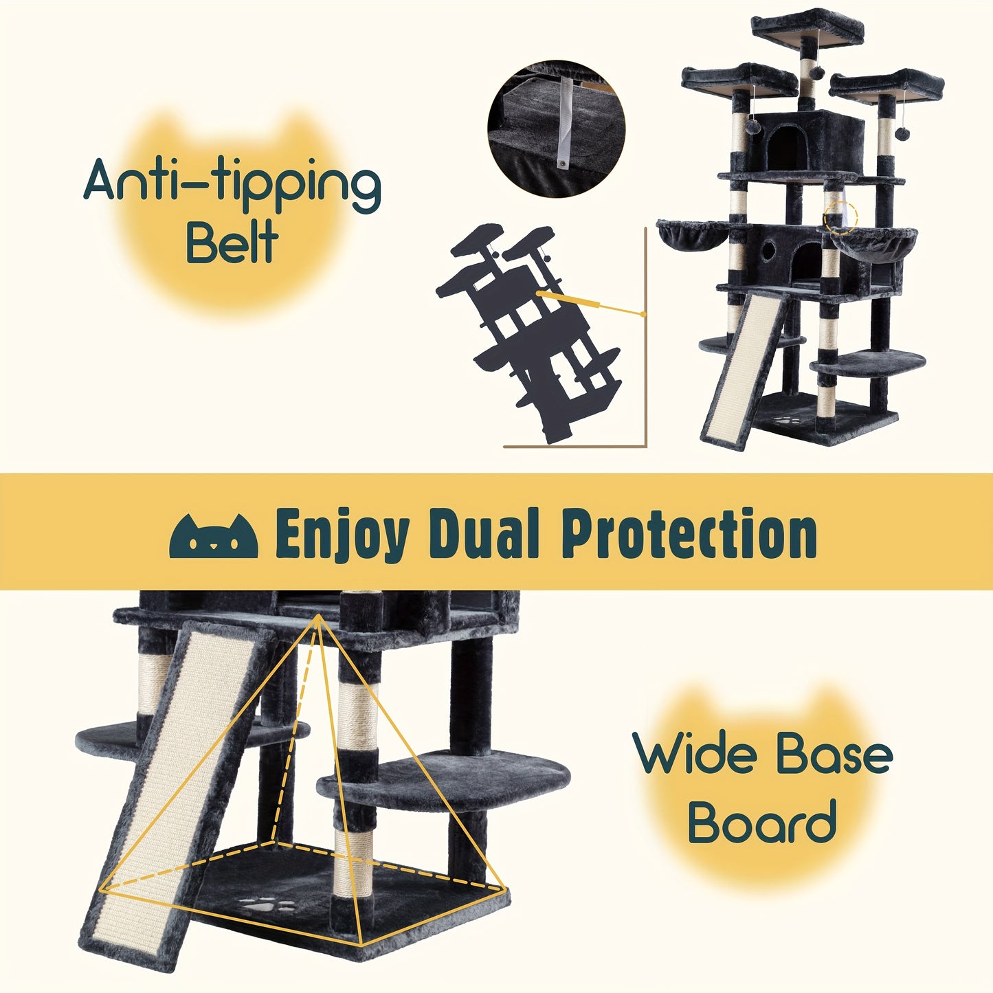 68-Inch Multi-Level Cat Tree Tower for Large Cats
