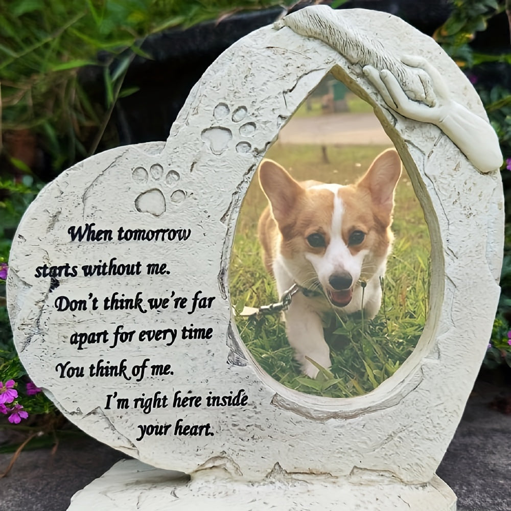 Pet Memorial Stone W/ Photo Frame, Heart Shaped.