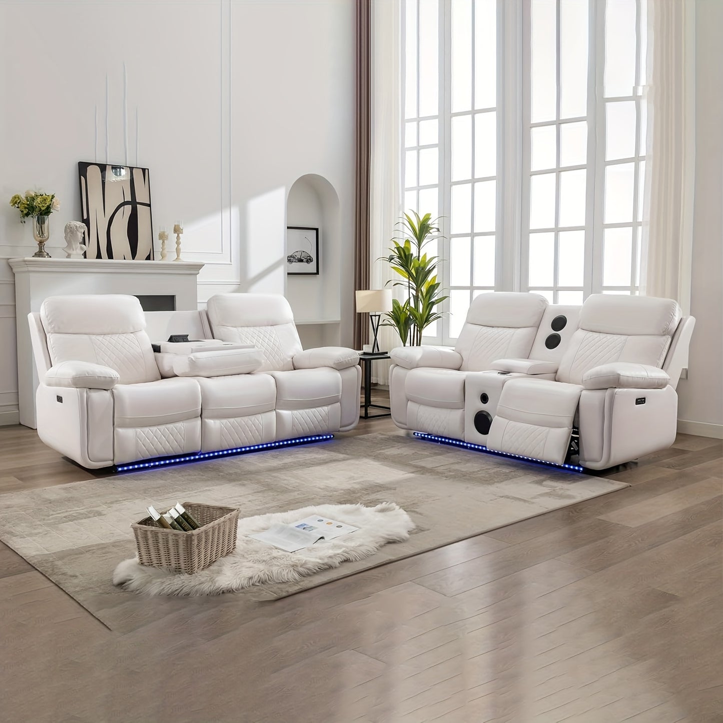 Power Recliner Sofa Set with Bass Speakers and LED Lights.