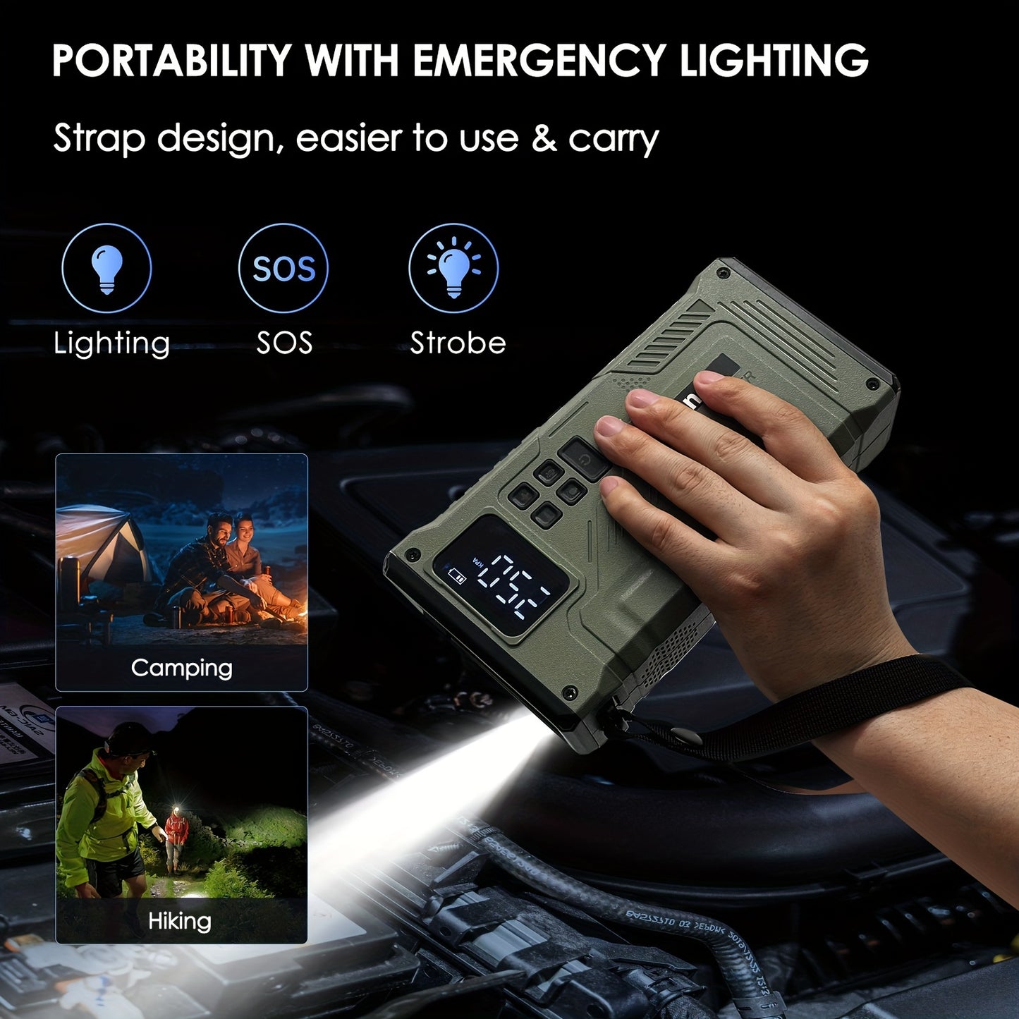 5000A Peak 150PSI Jump Starter With Air Compressor, Car Emergency.