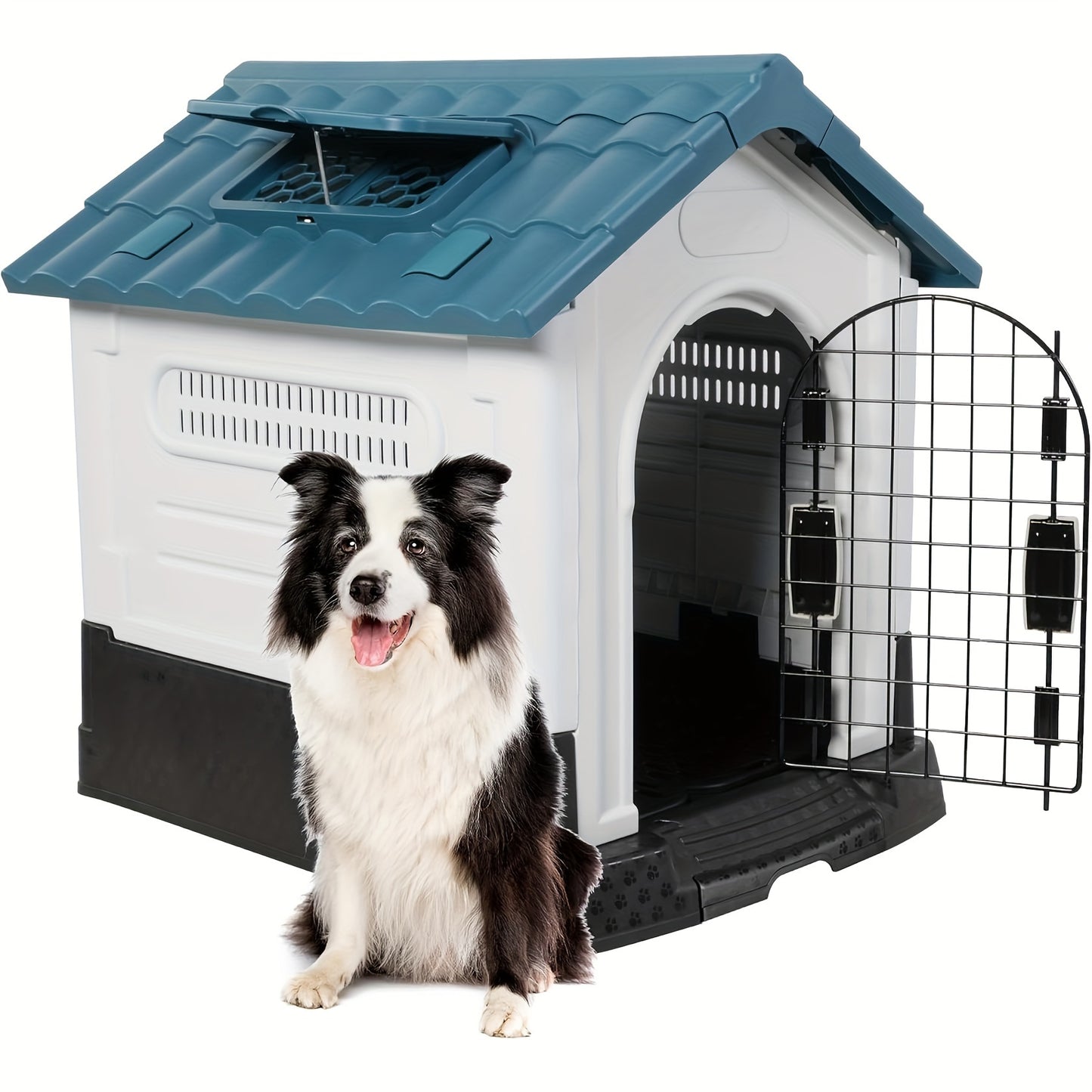 Blue Sloped Roof Dog House For Small, Medium Dogs Outside,
