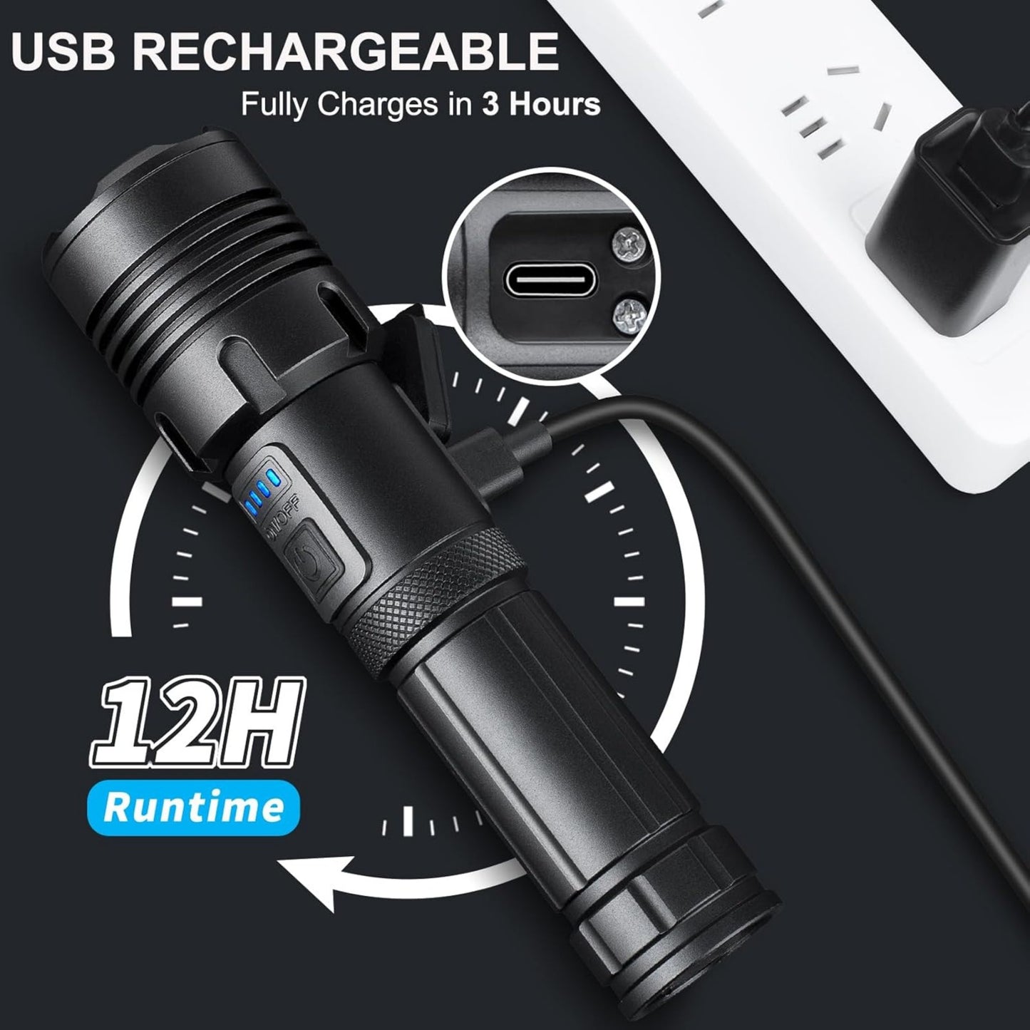 2pcs Ultra-Bright LED Rechargeable Flashlights,