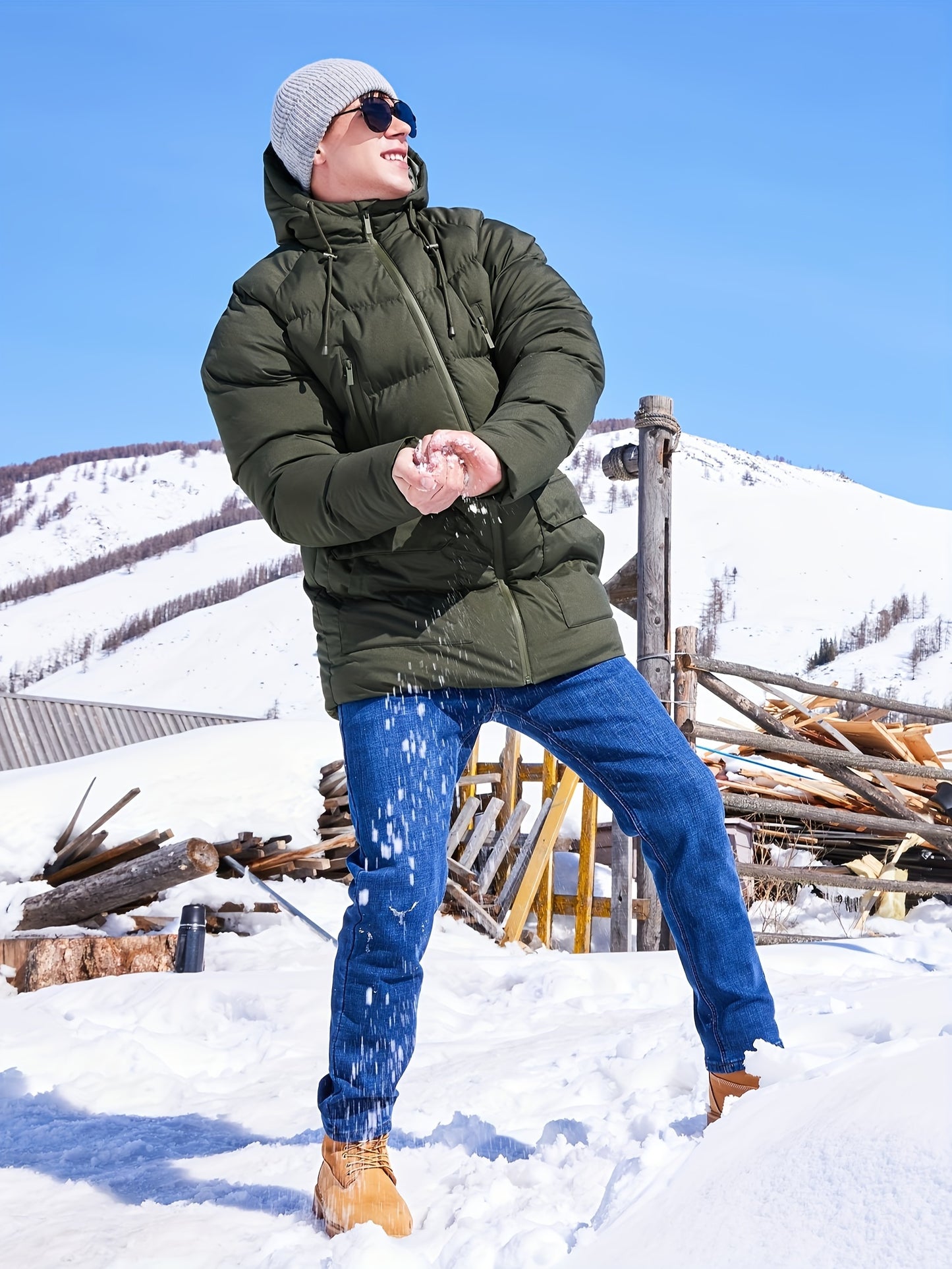 Men's Long Coat Hooded Warm, Cold Weather Parka