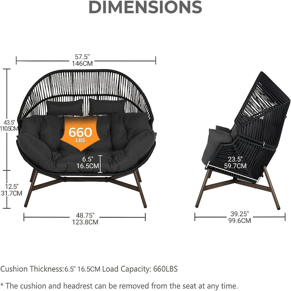 Indoor Outdoor 2-Person Wicker Egg Loveseat 600LBS Capacity