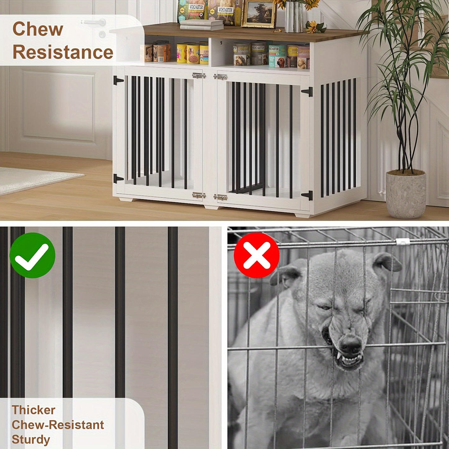 Farmhouse-Style Iron Dog Crate End Table with Divider.