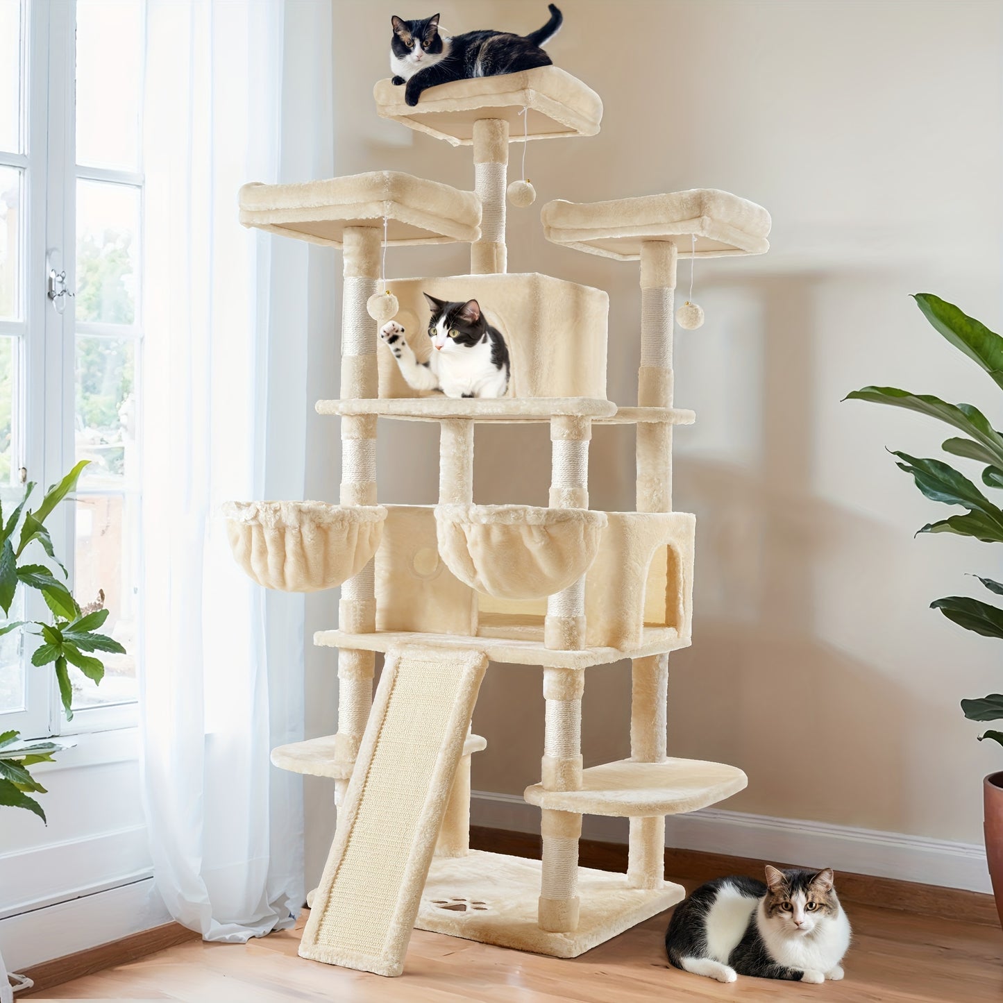 68-Inch Multi-Level Cat Tree Tower for Large Cats