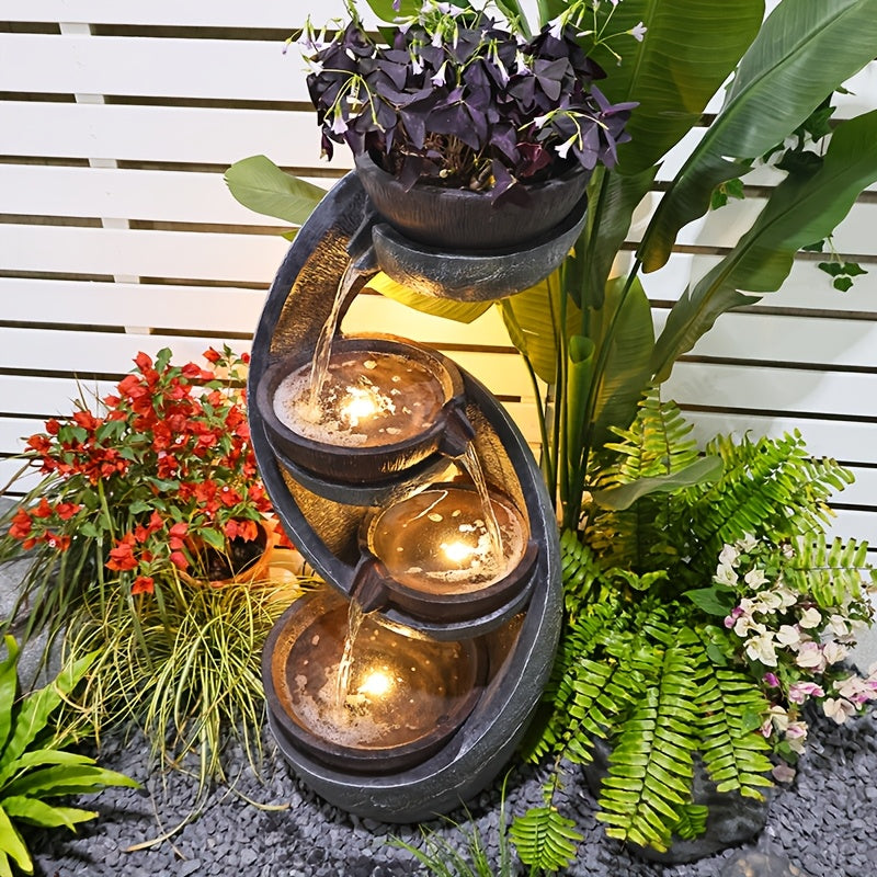 4-Tier Indoor & Outdoor Waterfall Fountain with LED Lights