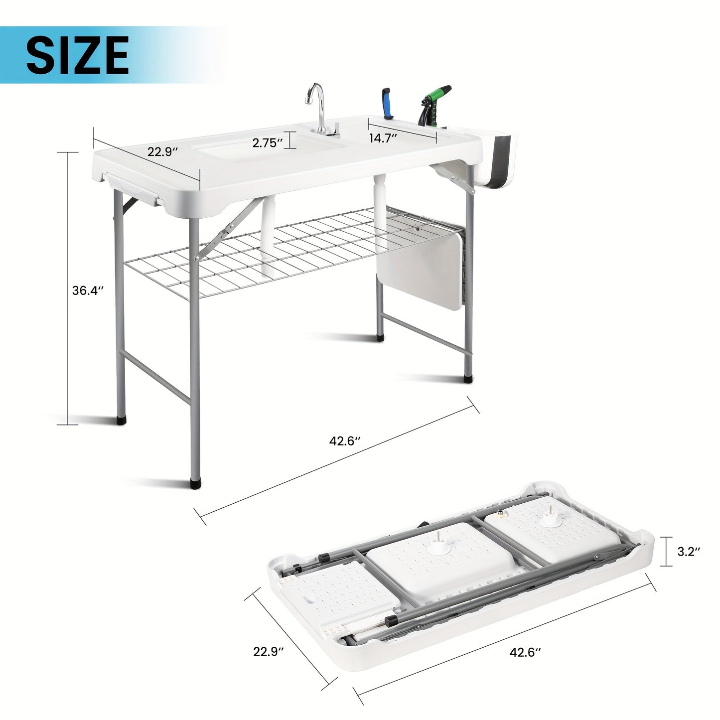 42'' Folding Double Sink Portable Fish Cleaning Table.