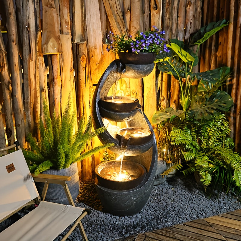 4-Tier Indoor & Outdoor Waterfall Fountain with LED Lights