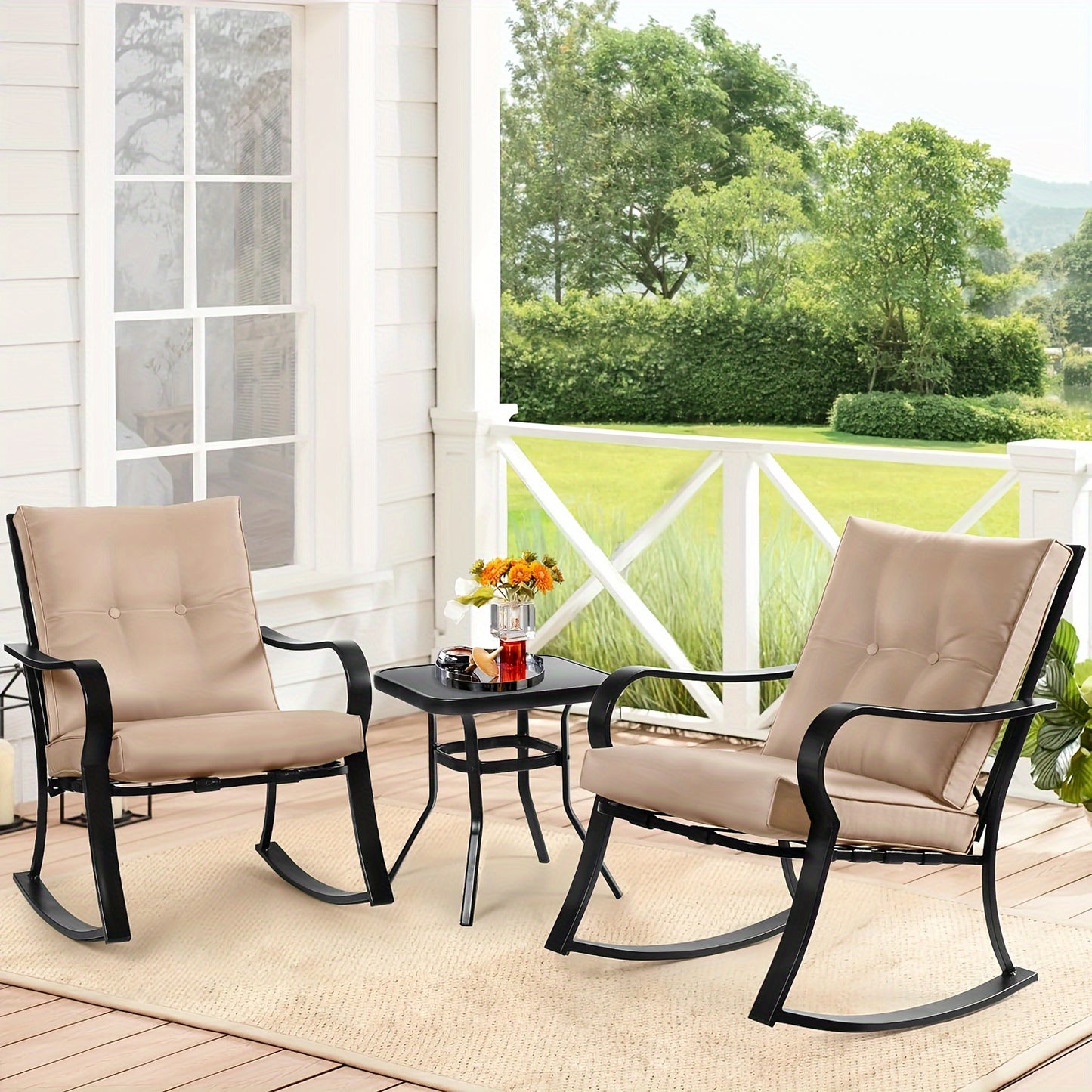 3-Piece Outdoor Rocking Chairs Bistro Set, Read More