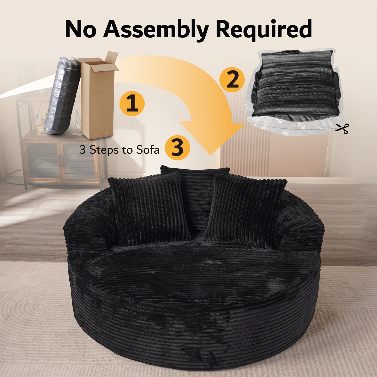 Oversized Round Corduroy Velvet Sofa 58.26"