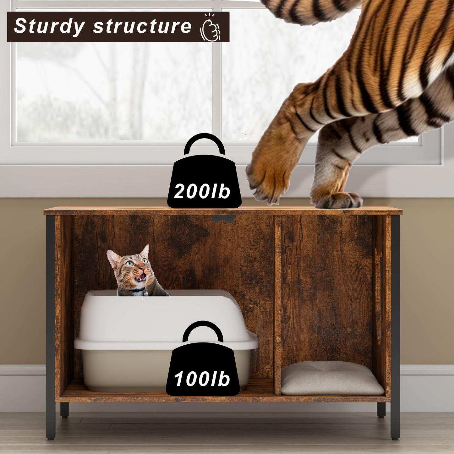 Hidden Cat Litter Box Enclosure with Removable Divider.