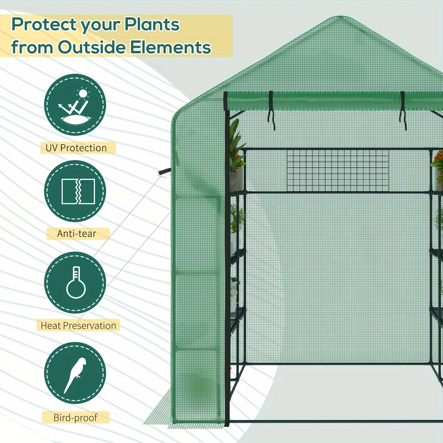 8' X 6' X 7' Walk-in Greenhouse With Mesh Door And Windows, Read More