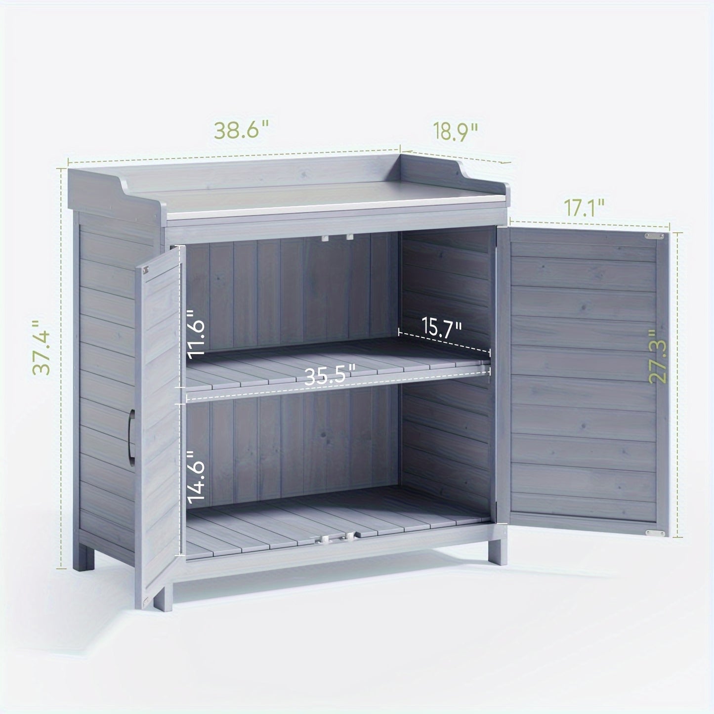 Outdoor Potting Bench Metal Tabletop, Adjustable Shelf, Work Station.