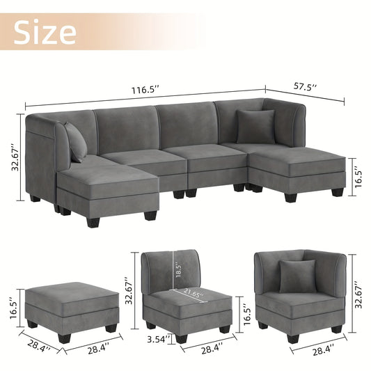 Reversible Modular Sectional Sofa with Ottoman