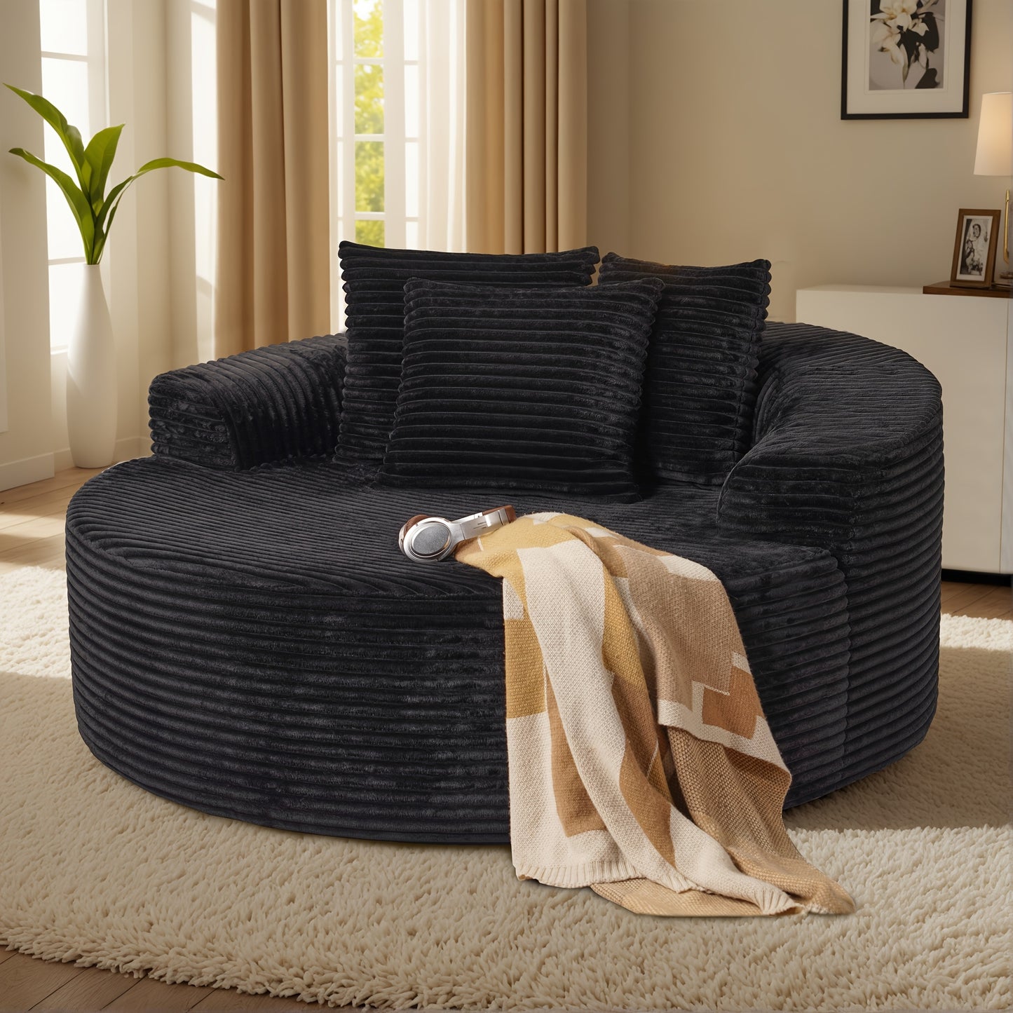 Oversized Round Corduroy Velvet Sofa 58.26"