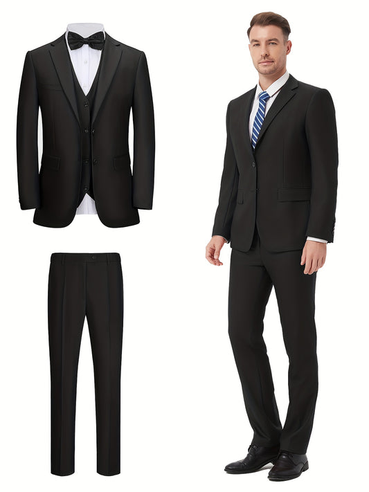 Elegant Men's 3pcs Suit Set with Vest, Jacket & Pants