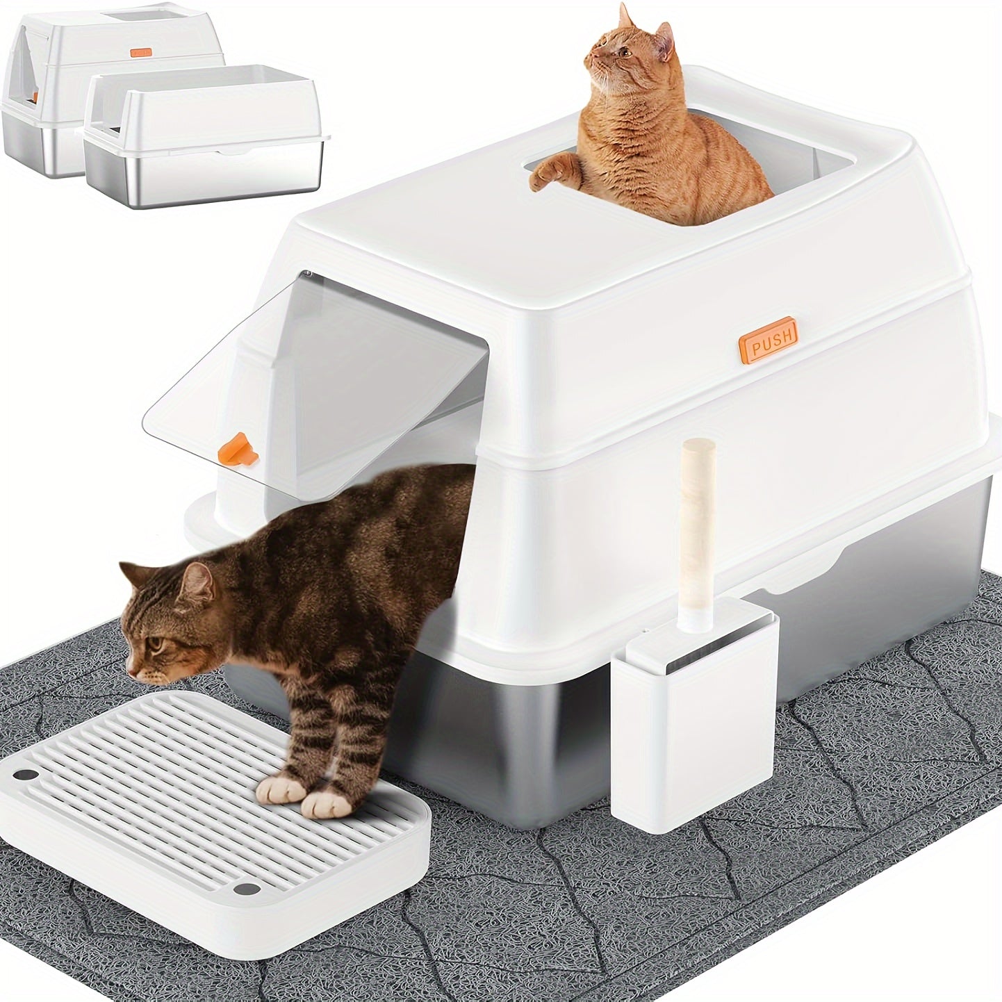 Extra-Large Stainless Steel Cat Litter Box with Lid - Dual Entry,