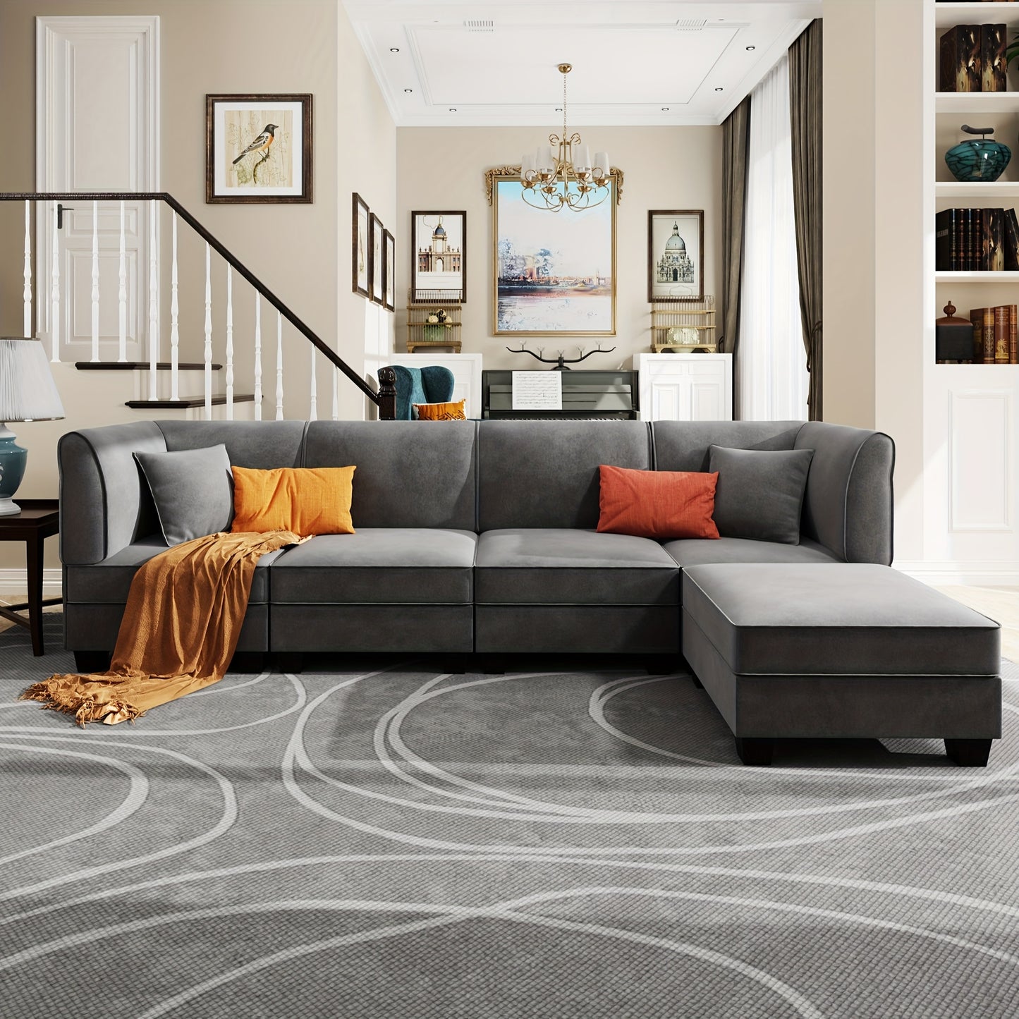 Reversible Modular Sectional Sofa with Ottoman