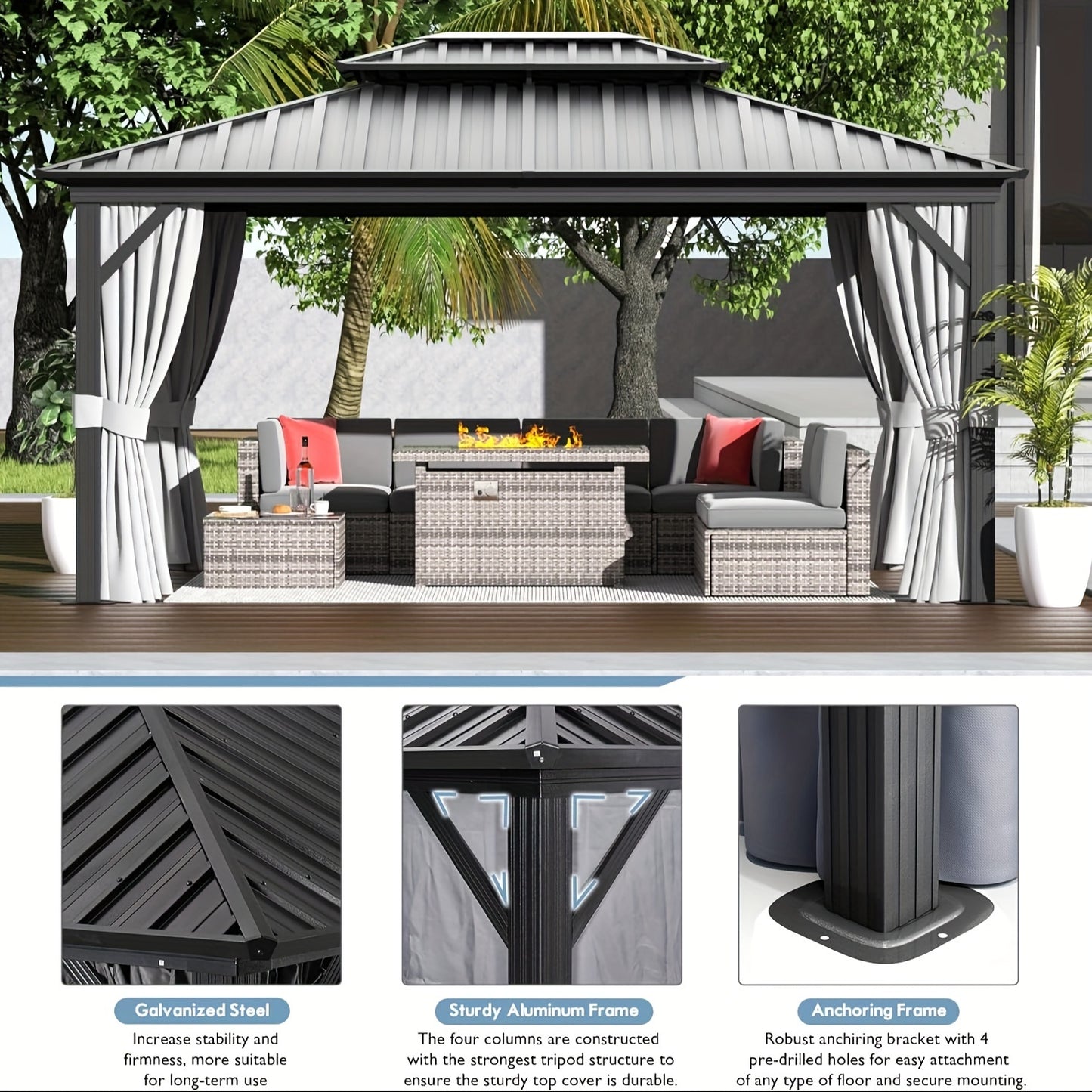 12FT X 16FT Galvanized Steel Hardtop Gazebo,