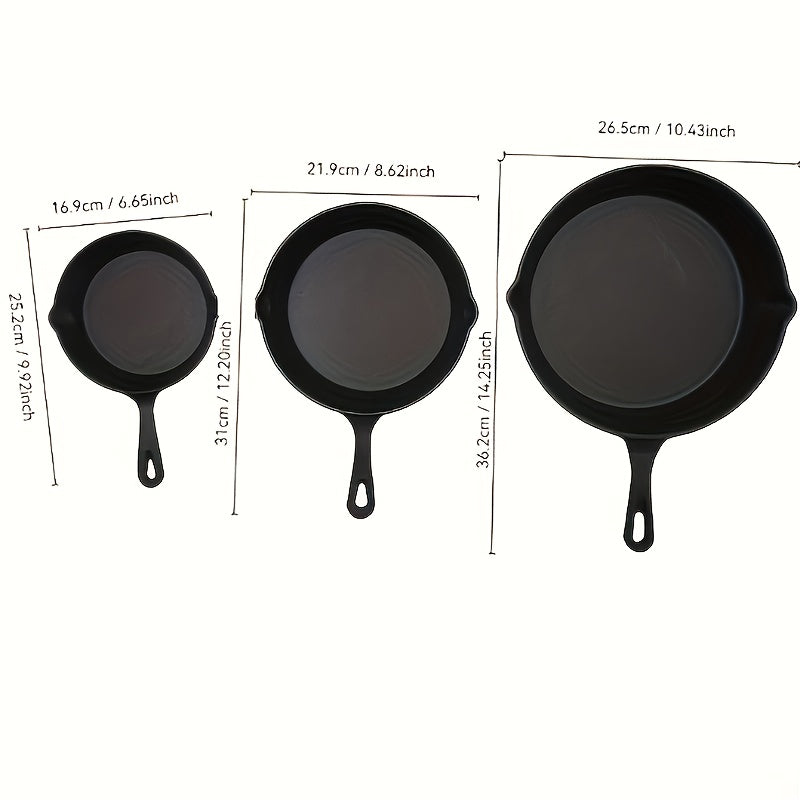 3pcs Pre-Seasoned Cast Iron Cookware Set for Camping, Kitchen.