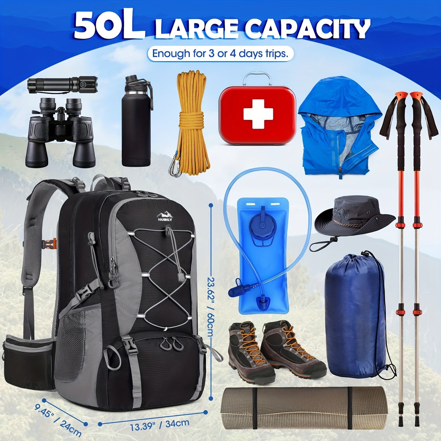 50L Hiking Backpack For Men & Women.